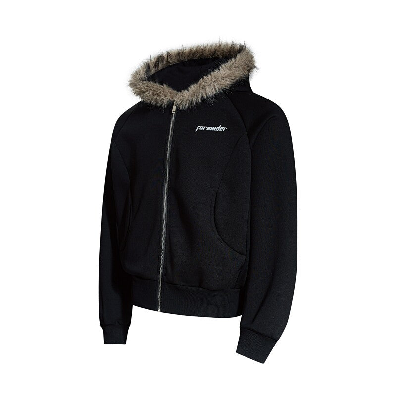 Fake Fur Collar Short Length Oversize Zipper Hoodie WN24246