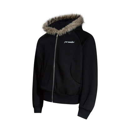 Fake Fur Collar Short Length Oversize Zipper Hoodie WN24246
