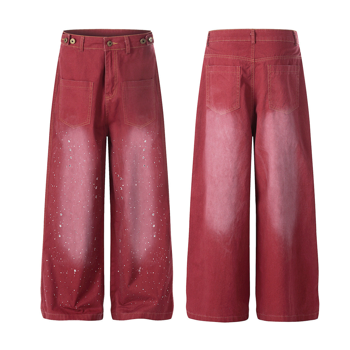 Washed Paint Studs Wide Leg Pants WN25542