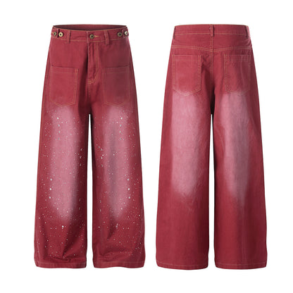 Washed Paint Studs Wide Leg Pants WN25542