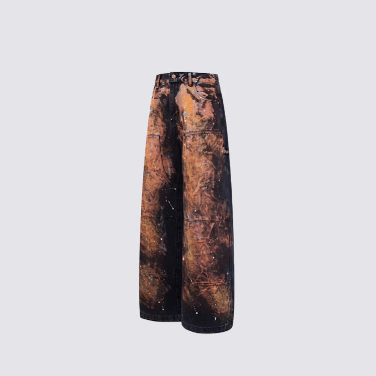 Paint Splatter Workwear Wide Leg Denim Jeans WN27921