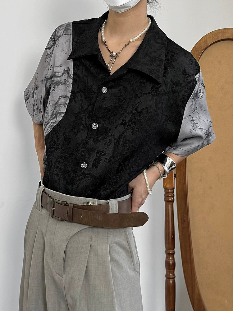 Jacquard Standing-Collar Short Sleeve Shirt WN20021