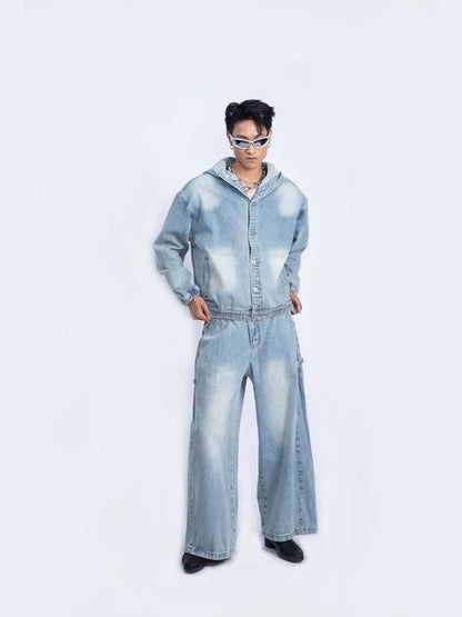 Hooded Denim Jacket & Wide Leg Denim jeans Setup WN9240