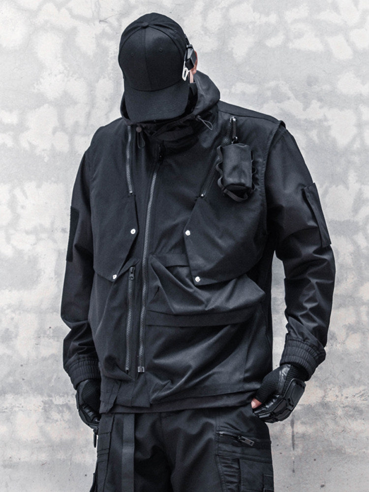 Patchwork Zipper Utility Tactical Short Vest WN22515