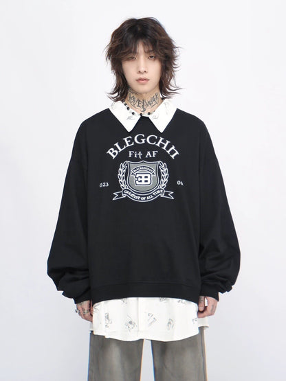 Oversize Fake Layered Polo Sweatshirt WN7704