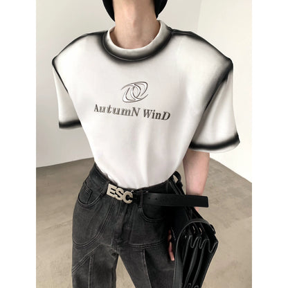 Contrasting Color Short Sleeve Shoulder Pad T-shirt WN7053