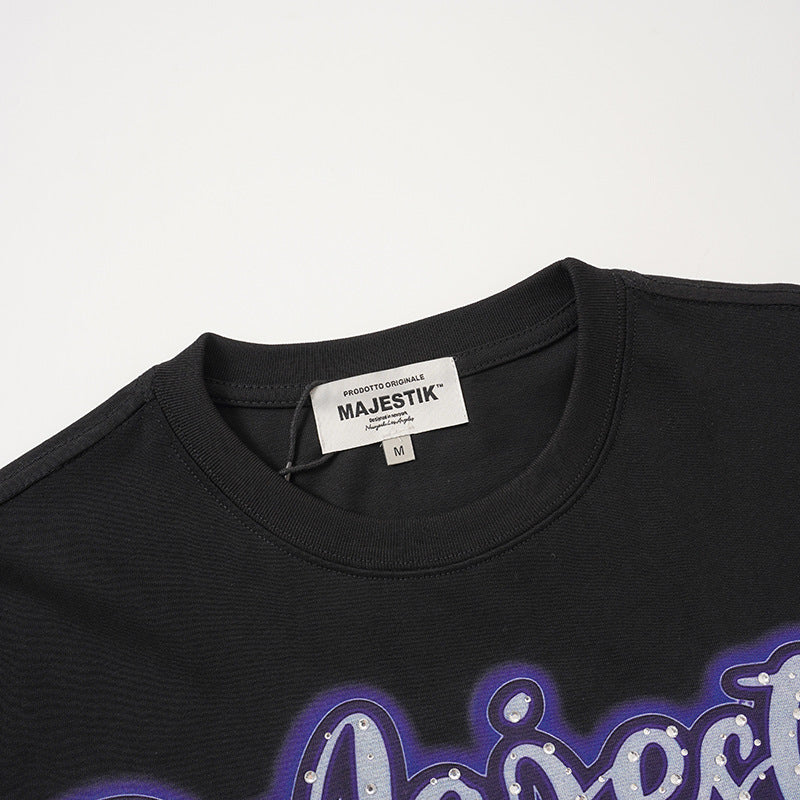 Planet Graphic Rhinestone Letter Short Sleeve T-Shirt WN28109