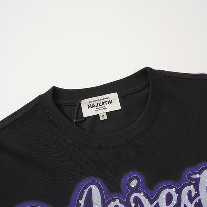 Planet Graphic Rhinestone Letter Short Sleeve T-Shirt WN28109