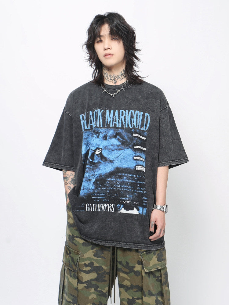 Washed Graphic Print Oversize Short Sleeve T-Shirt WN24437
