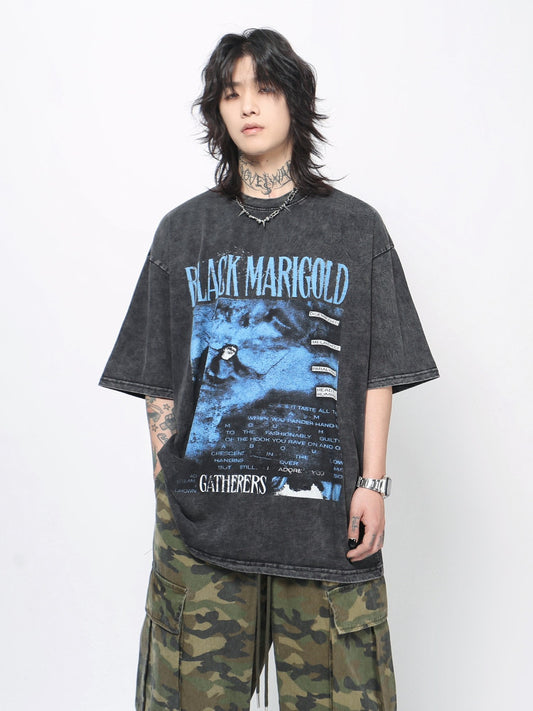 Washed Graphic Print Oversize Short Sleeve T-Shirt WN24437