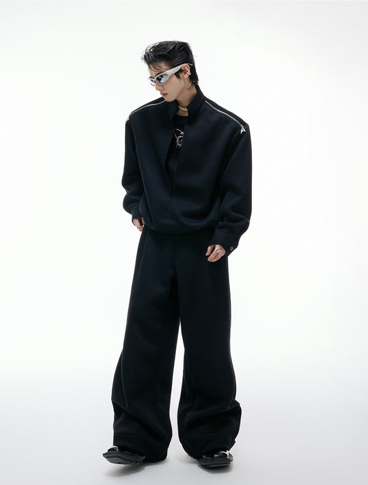 Fake Layered Zipper Design Sweatshirt & Wide Leg Sweatpants Setup WN20542