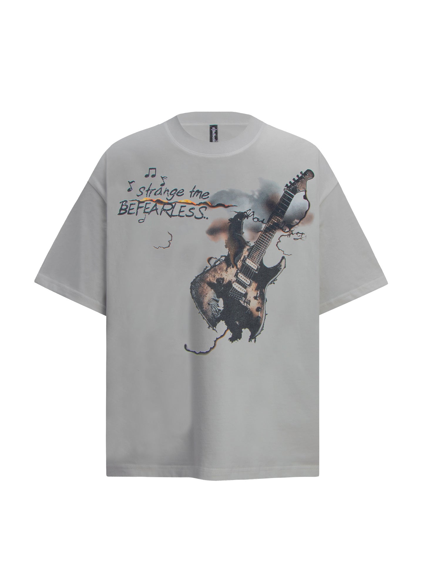 Rock Guitar Print Oversize Short Sleeve T-Shirt WN26329
