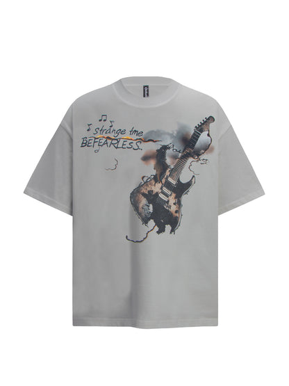 Rock Guitar Print Oversize Short Sleeve T-Shirt WN26329