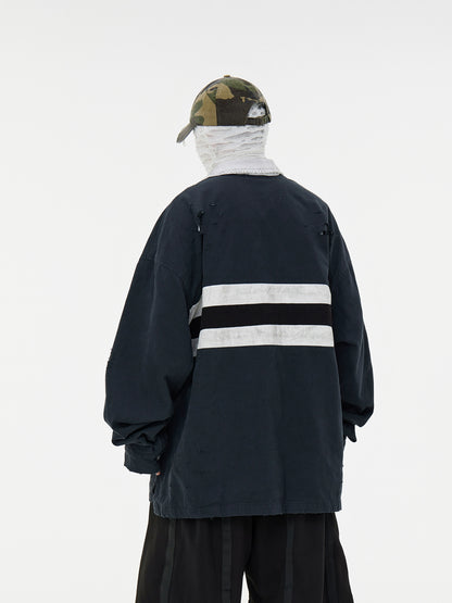 Washed Paint Damage Double Layer Irregular Collar Long Sleeve T-Shirt WN17005