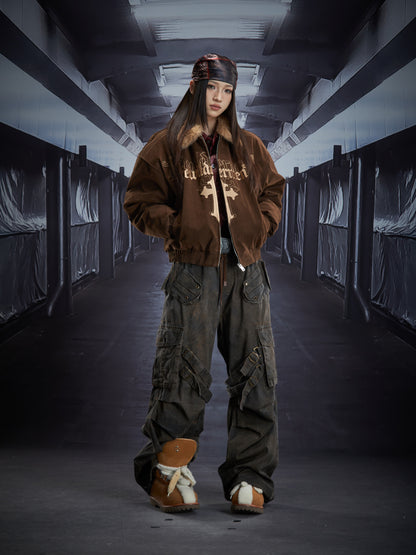 Cross Embroidery Fur Collar Oversize Padded Jacket WN22853