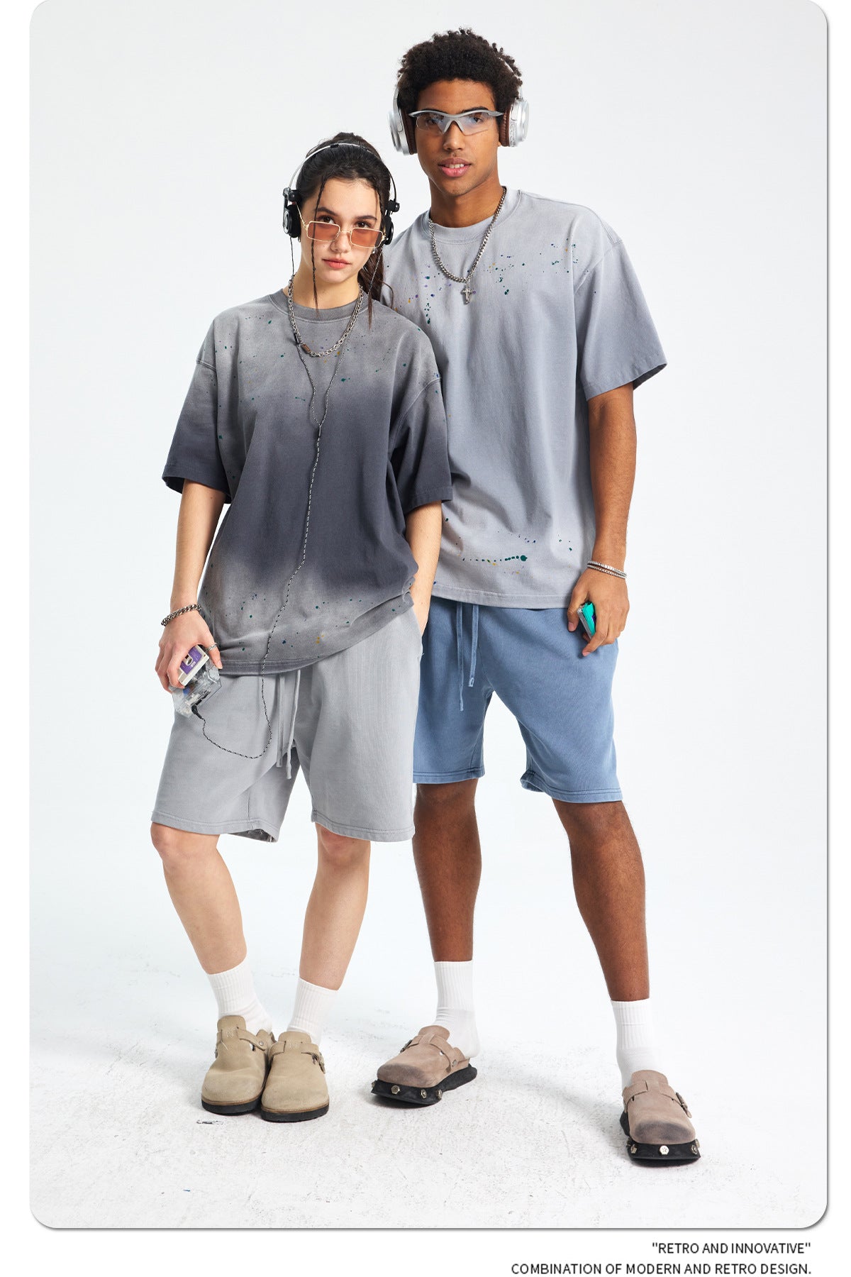 Ink Splash Spray Dye Washed Short Sleeve T-Shirt WN16275