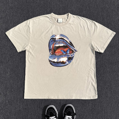 Washed Print Oversize Short Sleeve T-Shirt WN15822