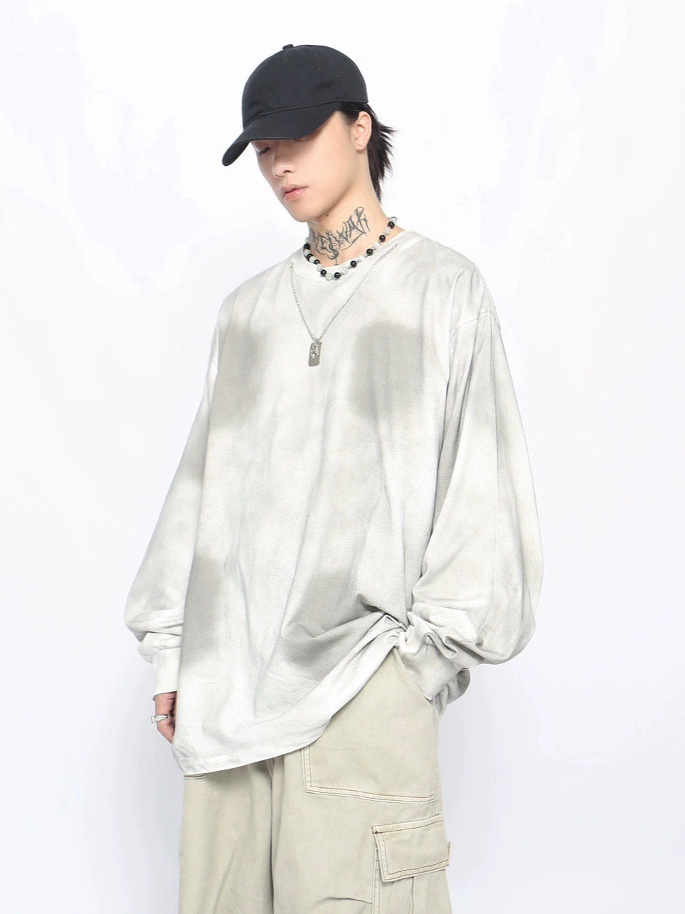 Paint-Splattered Washed Long Sleeve T-Shirt WN10888