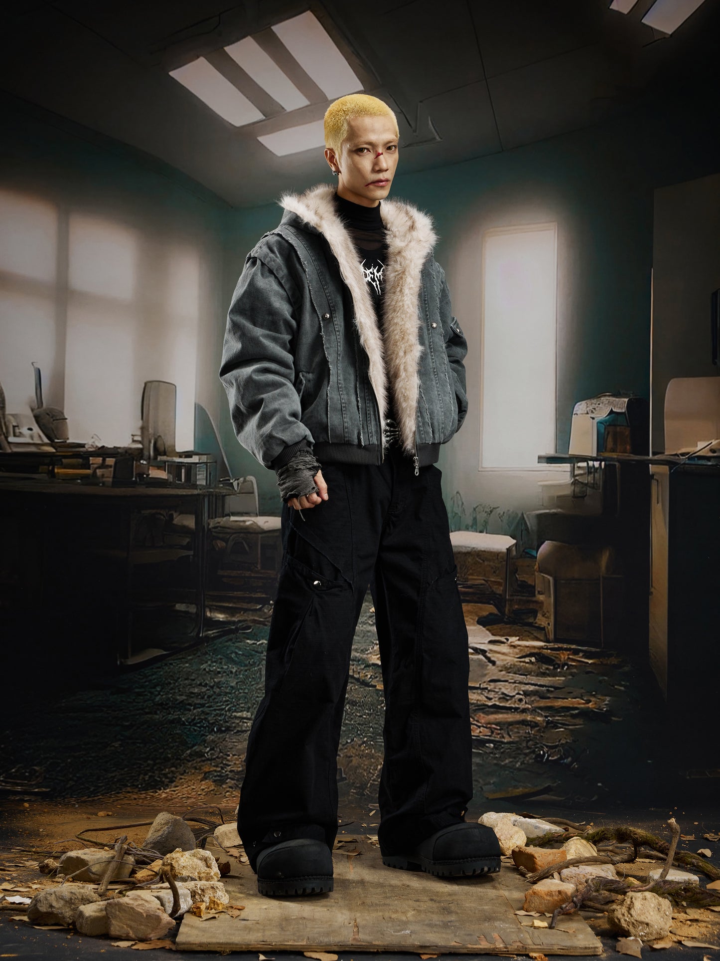 Heavyweight Washed Deconstructed Patchwork Puffer Jacket WN22751