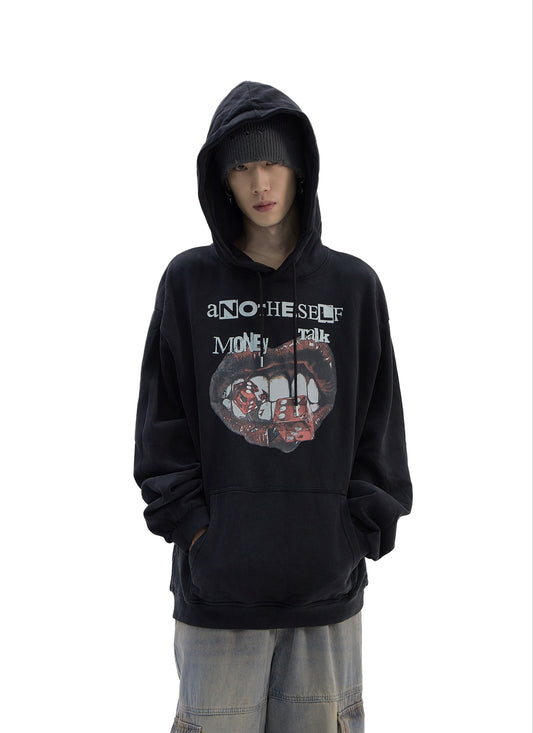 Washed Oversize Graffiti Design Hoodie WN7497