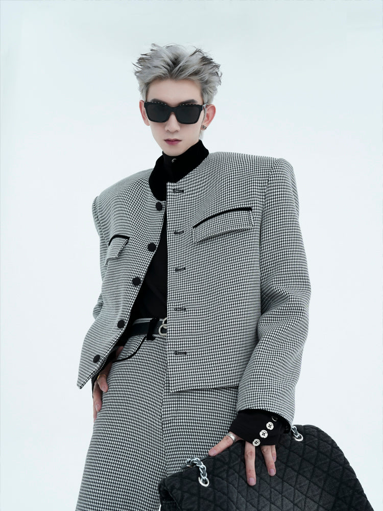 Houndstooth Shoulder-Pad Short Jacket WN15456