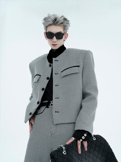 Houndstooth Shoulder-Pad Short Jacket WN15456