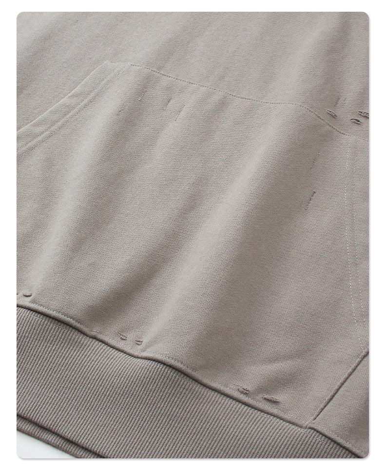 Oversize Zipper Design Damage Hoodie WN9979