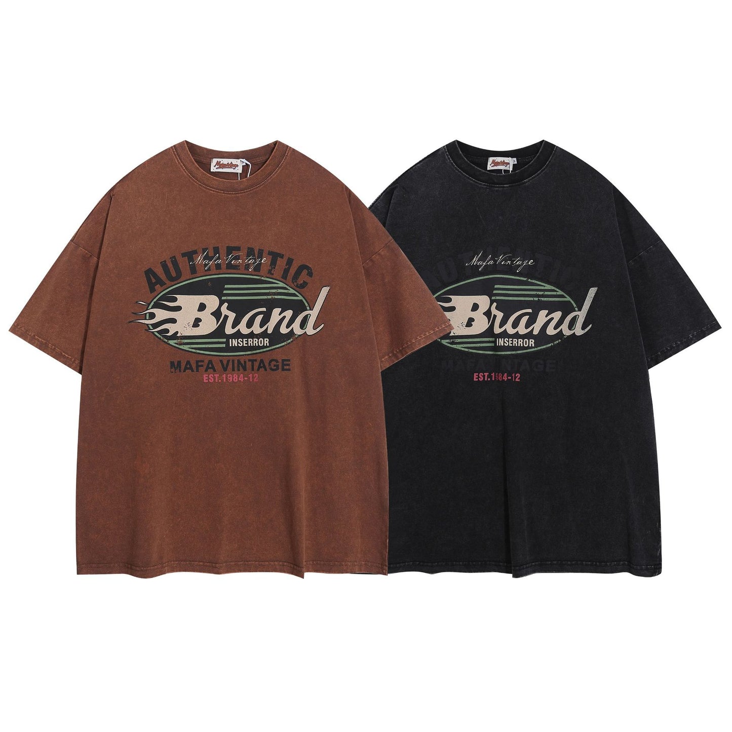 Washed Damage Letter Print Short Sleeve T-Shirt WN26919