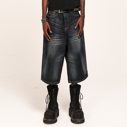 Washed Whisker Denim Half Jeans WN26645