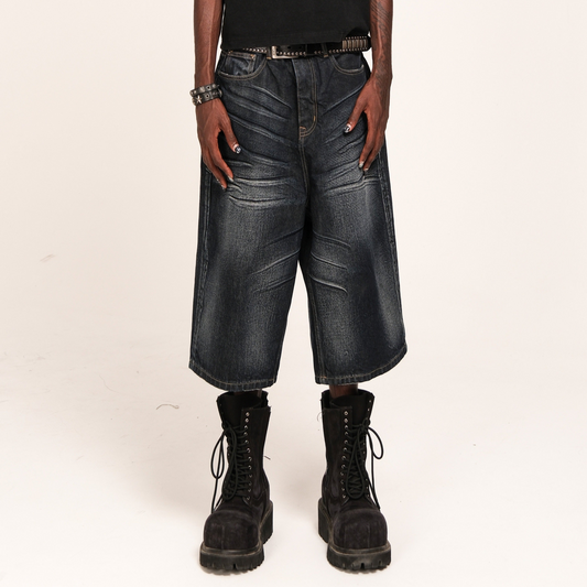 Washed Whisker Denim Half Jeans WN26645