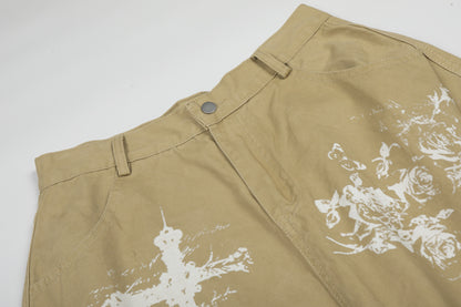 Washed Wide Leg Cargo Half Pants WN25647