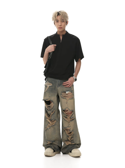 Damage Wide Leg Denim Jeans WN5659