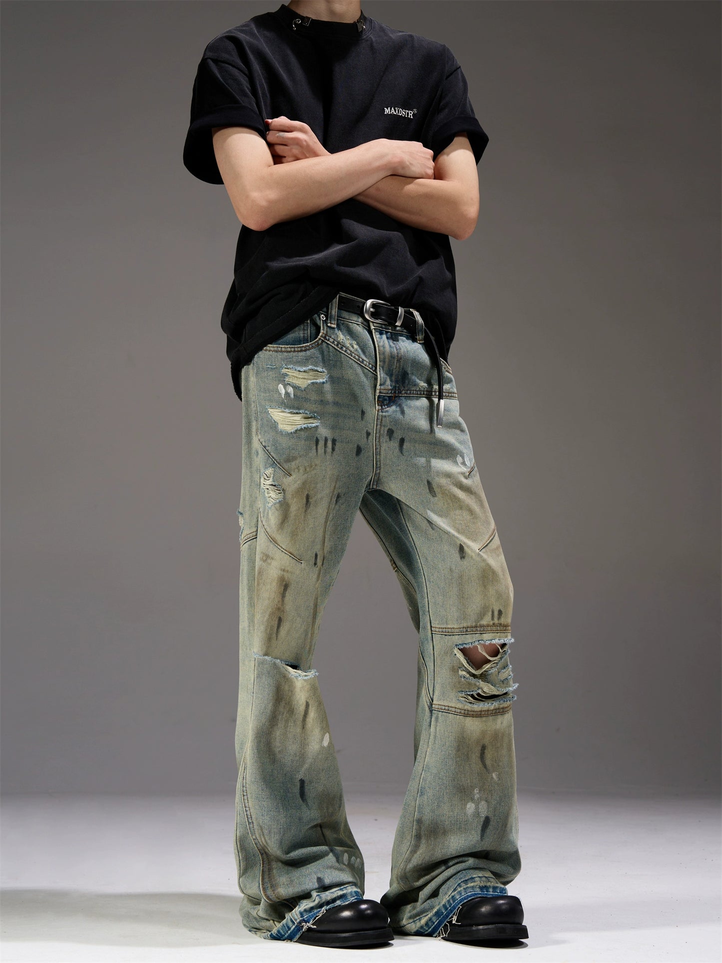 Yellow Mud Dye Wide-Leg Straight Denim Jeans WN7271