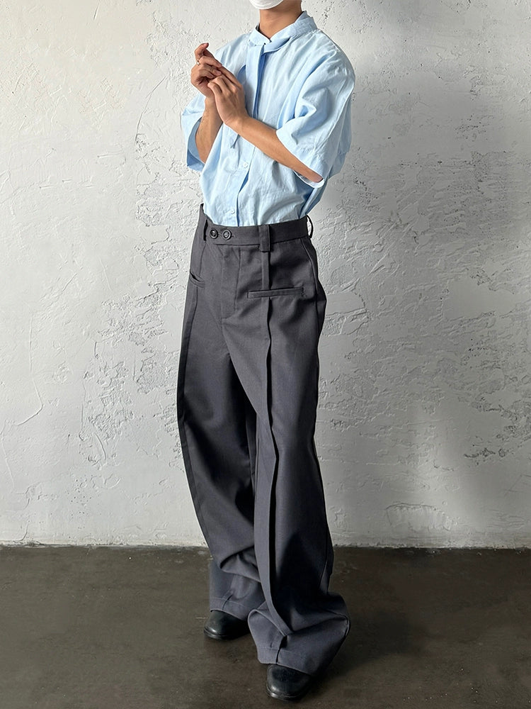 Pleats Wide Leg Straight Trousers WN19986