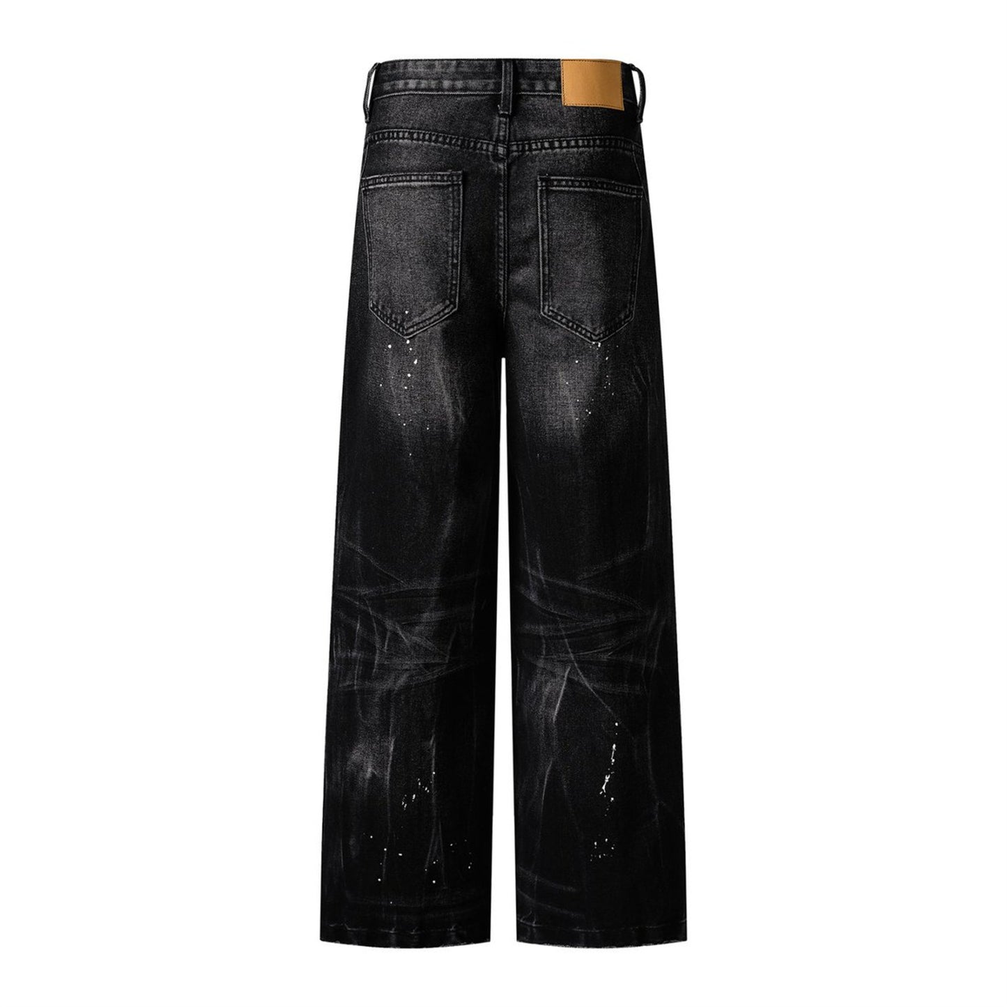 Whisker Paint Straight Denim Jeans WN26759