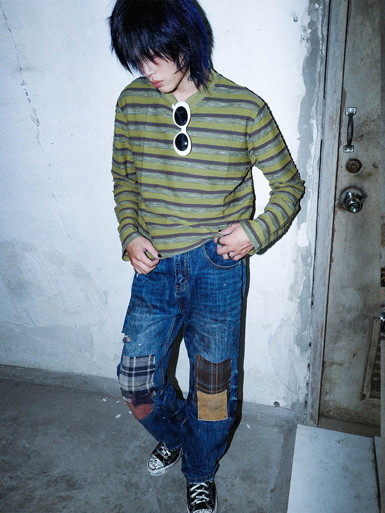 Oversize Stripe Long Sleeve T-Shirt & Short Sleeve T-shirt WN16063