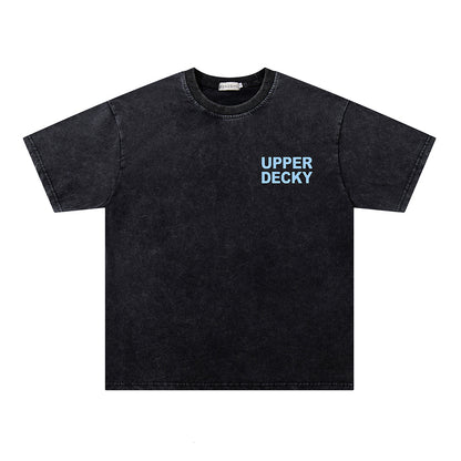 Washed Damage Letter Print Short Sleeve T-Shirt WN26934