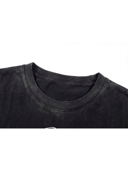 Washed Portrait Letter Print Short Sleeve T-Shirt WN27209