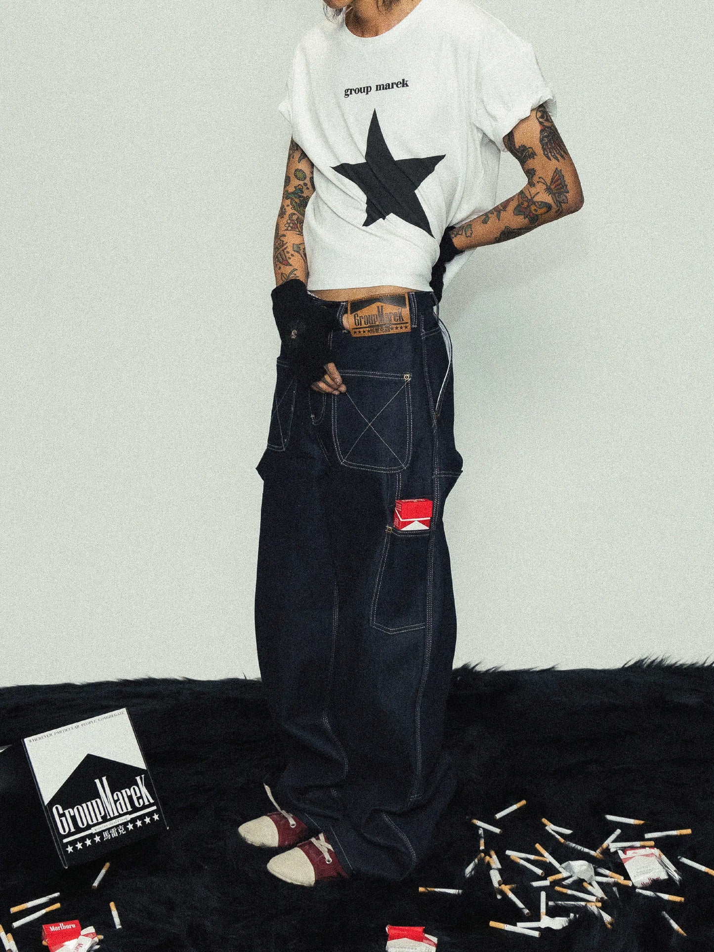 Graphic Patch Wide Leg Denim Jeans WN17219