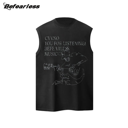 Guitarist Print Oversize Sleeveless T-Shirt WN26385