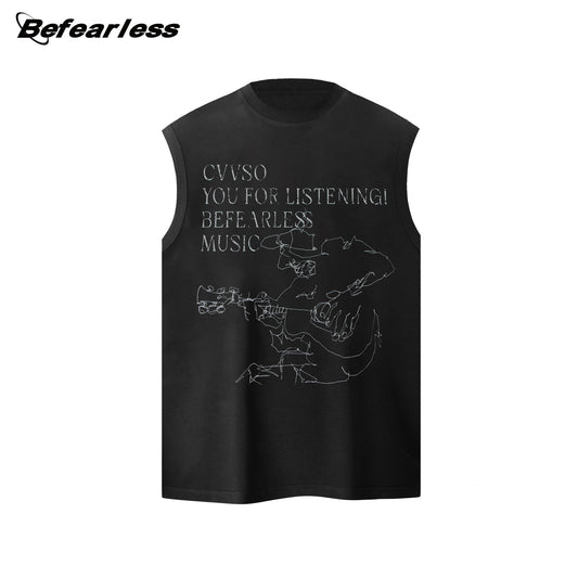 Guitarist Print Oversize Sleeveless T-Shirt WN26385