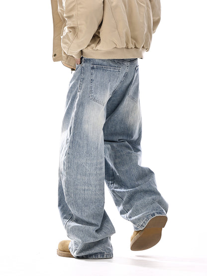 Deconstructed Washed Wide-Leg Denim Jeans WN15130