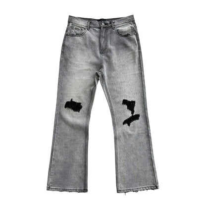 Washed Damage Micro Flare Design Denim Jeans WN17651