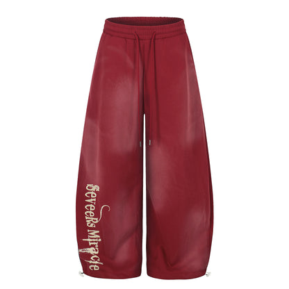 Washed Gradient Logo Print Wide Leg Sporty Pants WN25526