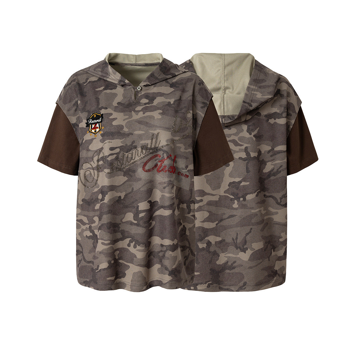 Camouflage Contrast Sleeve Embroidery Hoodie WN25503