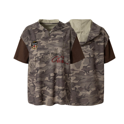 Camouflage Contrast Sleeve Embroidery Hoodie WN25503