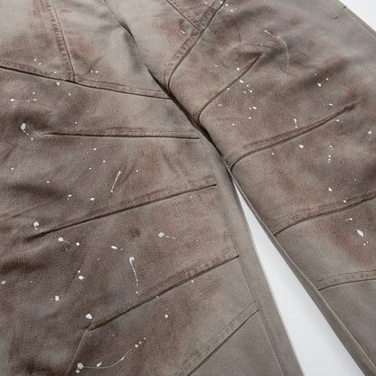 Washed Paint Studs Detail Wide Leg Pants WN25436