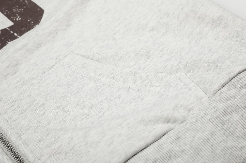 Cropped Number Graphic Zipper Hoodie WN27966