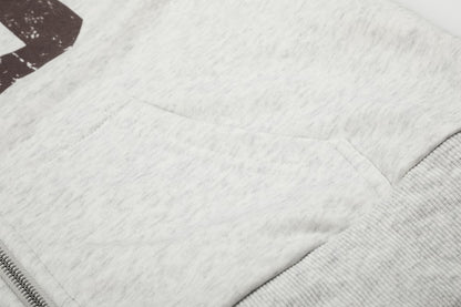 Cropped Number Graphic Zipper Hoodie WN27966