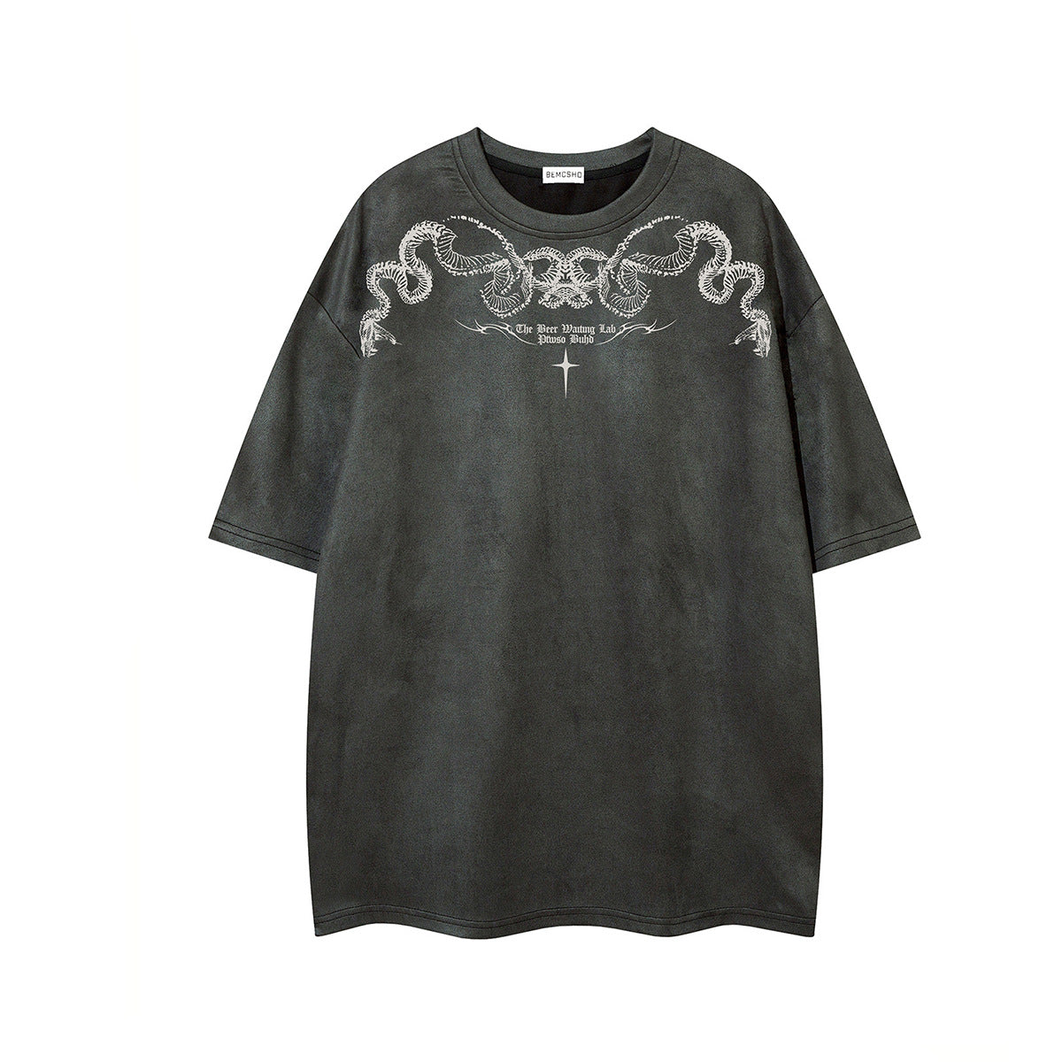 Python Print Suede Letter Print Short Sleeve T-Shirt WN25588
